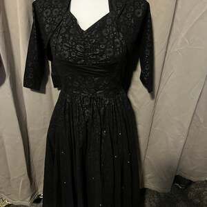 Vintage 1950s Marjae Miami Black Tonal Cocktail Dress & Matching Bolero Jacket